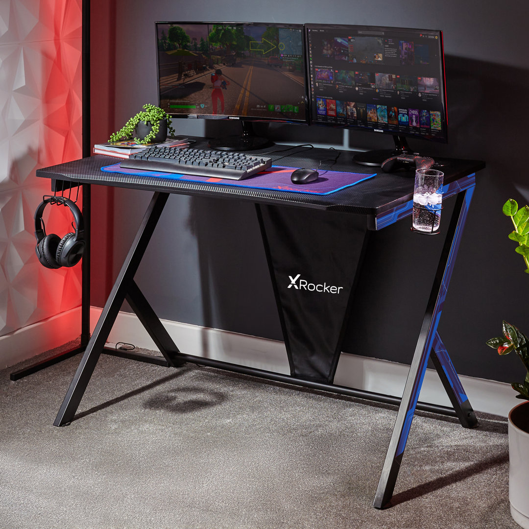 X Rocker Ocelot Gaming Computer Desk Blue 77cm H X 115cm W X 73.5cm D